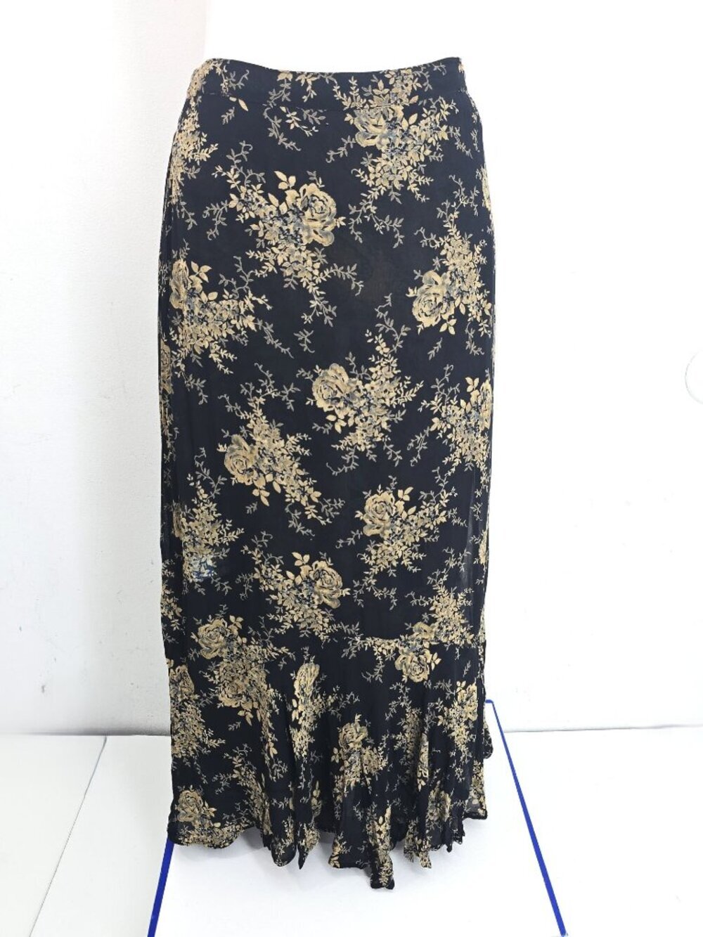 Vintage REVERSIBLE Black Grey Ditsy Floral Boho GYpsy Maxi Skirt Women  M/L